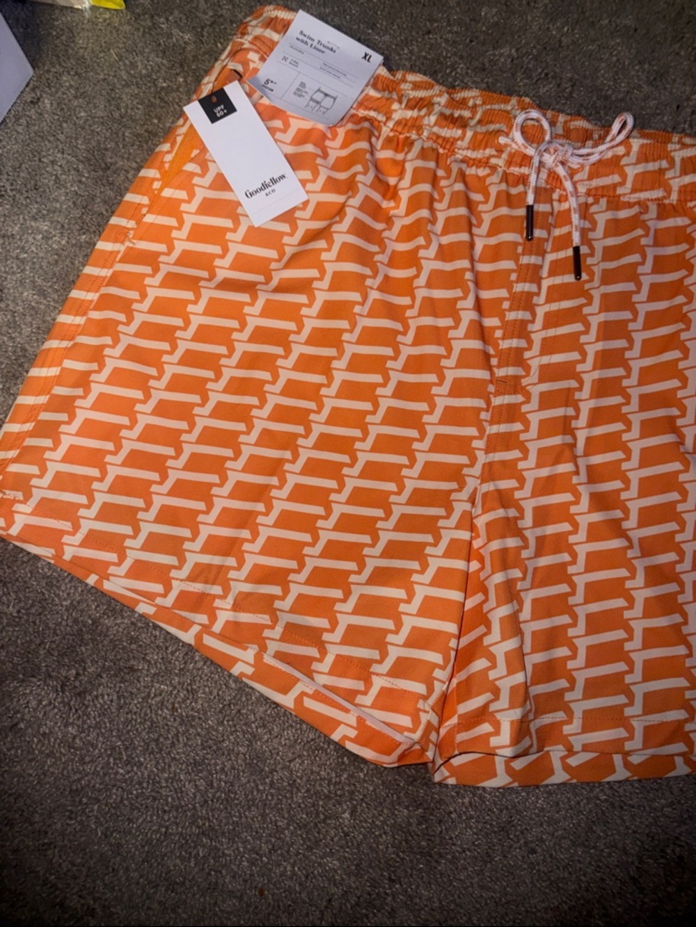 Goodfellow & Co Orange Geometric Swim Trunks with Drawstring - Picture 6 of 8